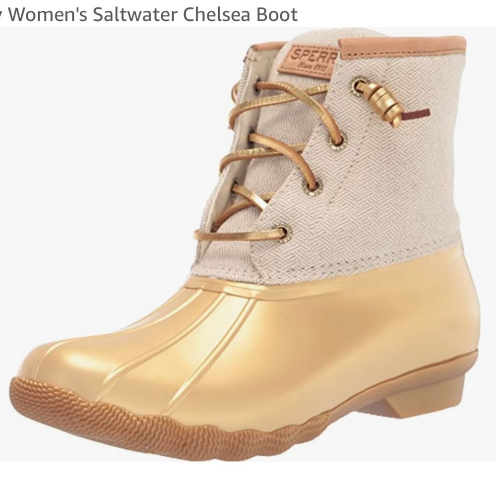 NEW Sperry Womens Saltwater Chelsea Boot, Gold Metallic 7.5